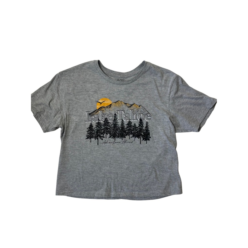 Pretty Rebel Lake Tahoe Graphic Crop Top Women's Medium Gray Adventure Mountains